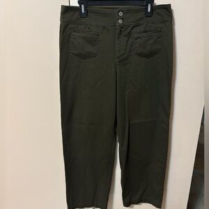Chico's Olive Green Double Button Wide Leg Chino Pants Sz 2.5 US 14 waist 36